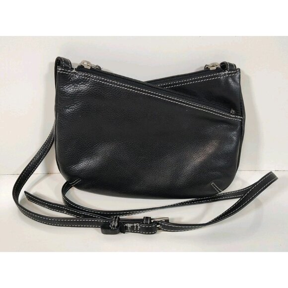 Ili New York Crossbody Bag Purse Genuine Leather Soft Black 3 Compartment 10x7 - Picture 1 of 6